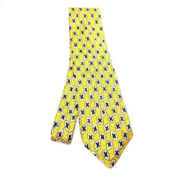 Robert Talbott Studio Yellow Silk‎ Tie Woven Wide Geometric - Picture 6 of 6